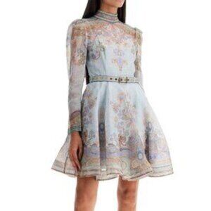 Zimmermann  Eden Paisley Linen & Silk Belted Minidress